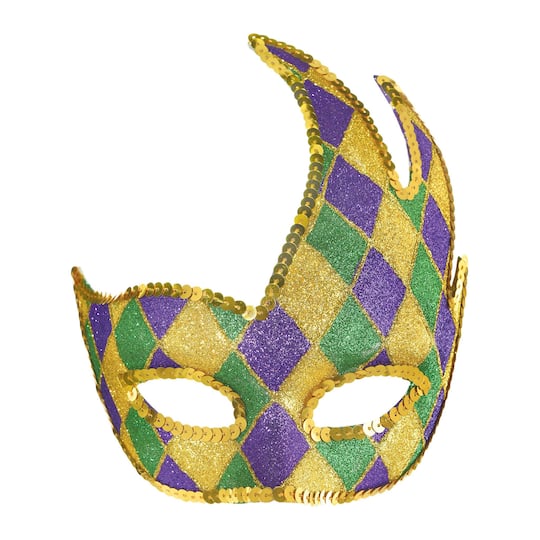 Mardi Gras Harlequin Glitter Side Mask
